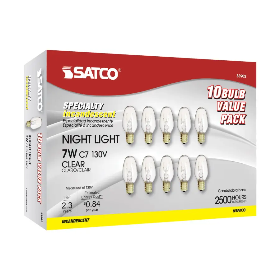 7 Watt C7 Incandescent - Clear - 2500 Average rated hours - 35 Lumens - Candelabra base - 130 Volt - Image 7