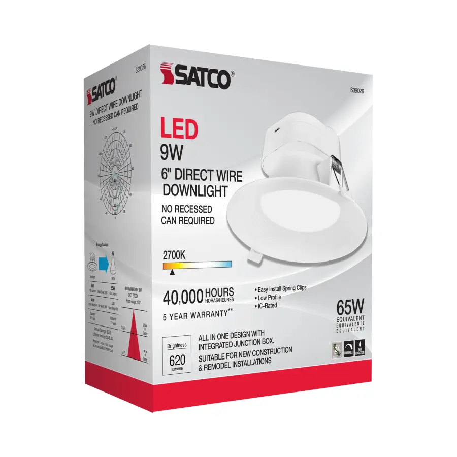 9 watt LED Direct Wire Downlight - 5-6 inch - 2700K - 120 volt - Dimmable - Image 13