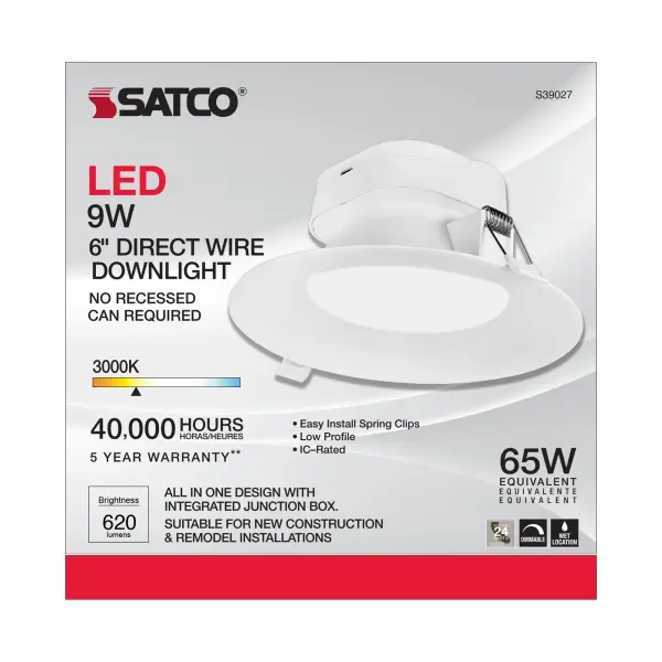 9 watt LED Direct Wire Downlight - 5-6 inch - 3000K - 120 volt - Dimmable - Image 8