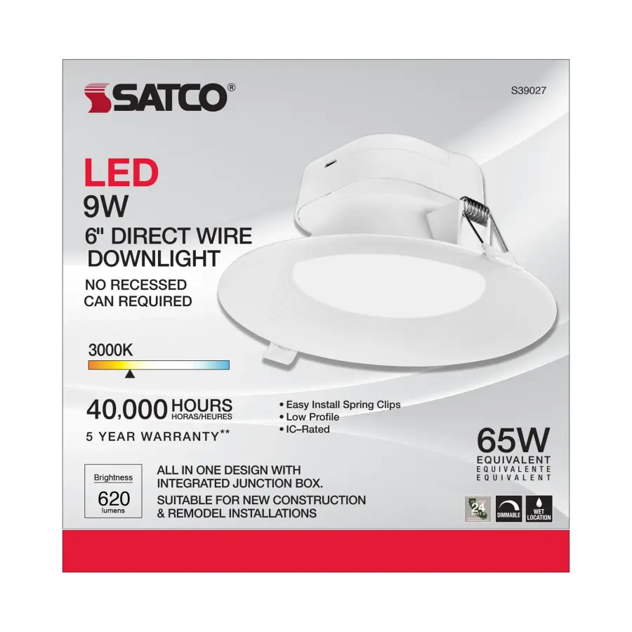 9 watt LED Direct Wire Downlight - 5-6 inch - 3000K - 120 volt - Dimmable - Image 8