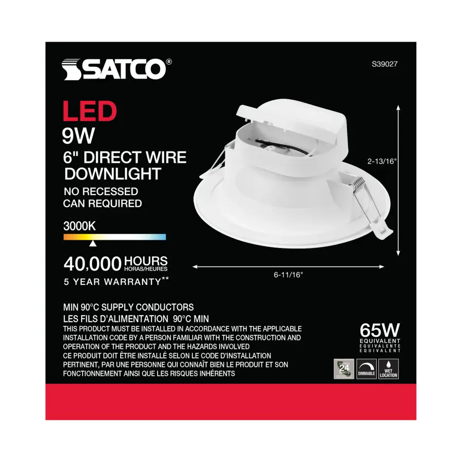 9 watt LED Direct Wire Downlight - 5-6 inch - 3000K - 120 volt - Dimmable - Image 9