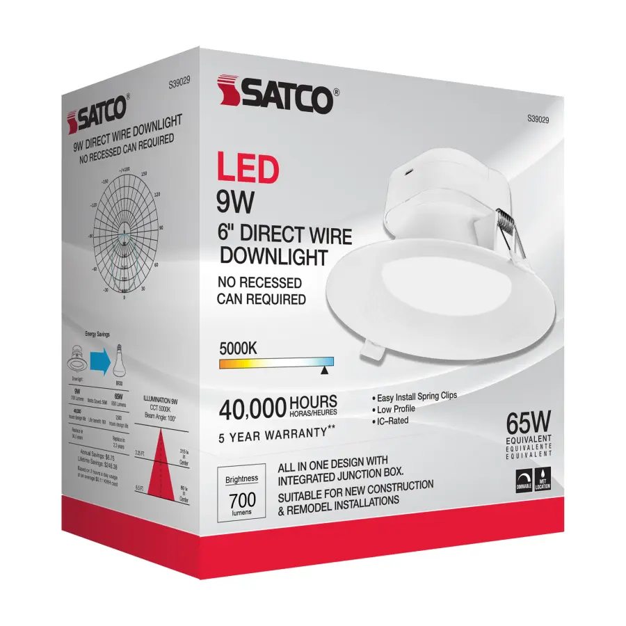 9 watt LED Direct Wire Downlight - 5-6 inch - 5000K - 120 volt - Dimmable - Image 13