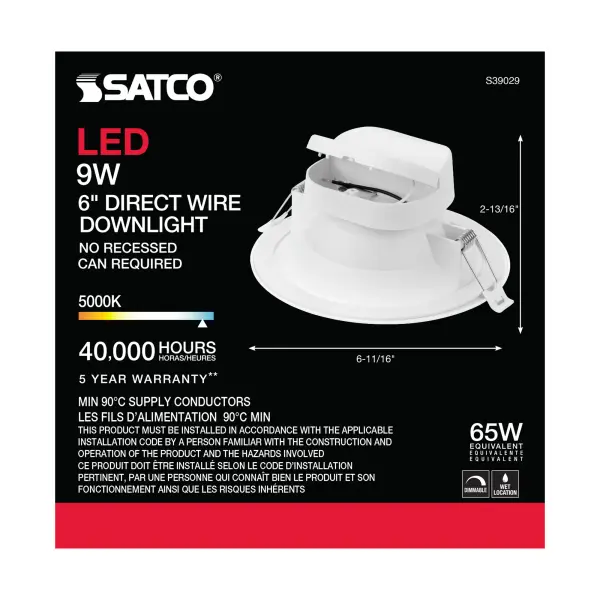 9 watt LED Direct Wire Downlight - 5-6 inch - 5000K - 120 volt - Dimmable - Image 9