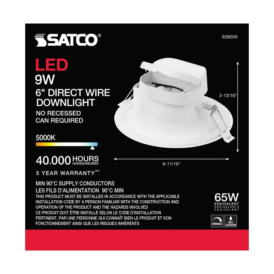 9 watt LED Direct Wire Downlight - 5-6 inch - 5000K - 120 volt - Dimmable - Image 9