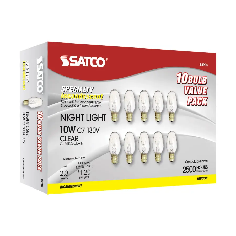 10 Watt C7 Incandescent - Clear - 2500 Average rated hours - 60 Lumens - Candelabra base - 130 Volt - Image 7