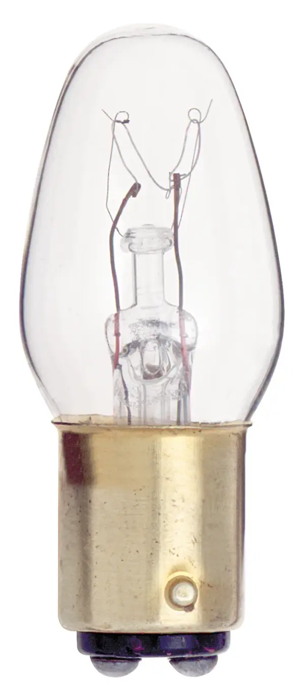 10 Watt C7 Incandescent - Clear - 2500 Average rated hours - 60 Lumens - DC Bay base - 130 Volt