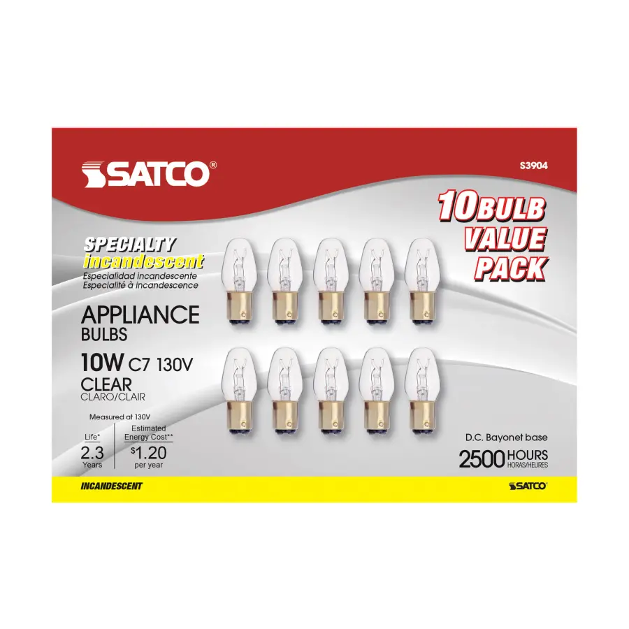 10 Watt C7 Incandescent - Clear - 2500 Average rated hours - 60 Lumens - DC Bay base - 130 Volt - Image 2
