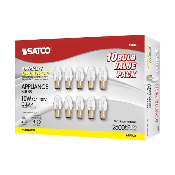 10 Watt C7 Incandescent - Clear - 2500 Average rated hours - 60 Lumens - DC Bay base - 130 Volt - Image 6