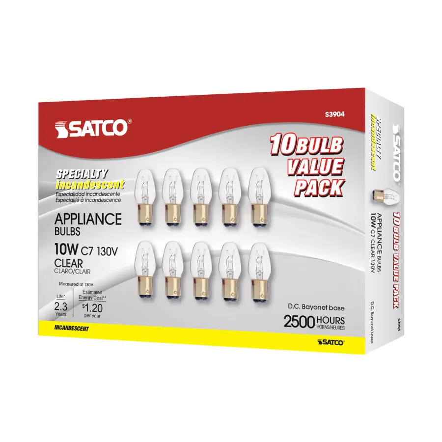 10 Watt C7 Incandescent - Clear - 2500 Average rated hours - 60 Lumens - DC Bay base - 130 Volt - Image 6