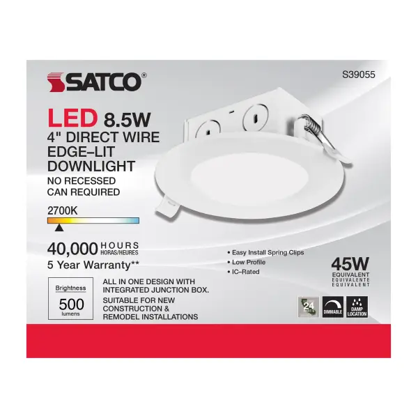 8.5 watt LED Direct Wire Downlight - Edge-lit - 4 inch - 2700K - 120 volt - Dimmable - Image 3
