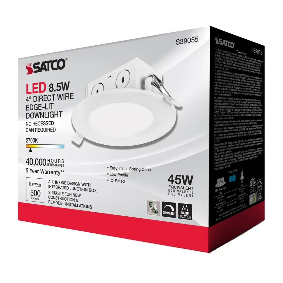 8.5 watt LED Direct Wire Downlight - Edge-lit - 4 inch - 2700K - 120 volt - Dimmable - Image 5
