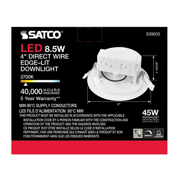 8.5 watt LED Direct Wire Downlight - Edge-lit - 4 inch - 2700K - 120 volt - Dimmable - Image 6