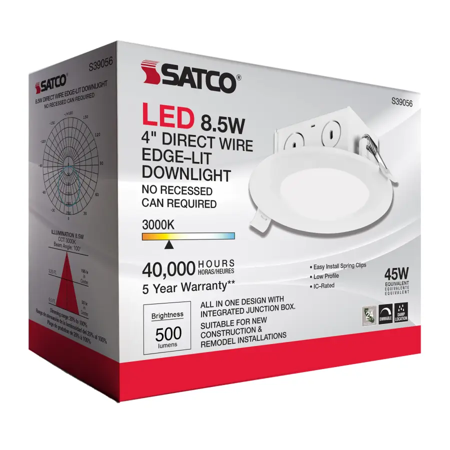 8.5 watt LED Direct Wire Downlight - Edge-lit - 4 inch - 3000K - 120 volt - Dimmable - Image 8