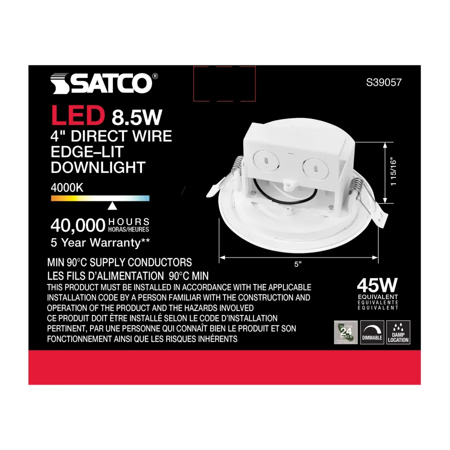 8.5 watt LED Direct Wire Downlight - Edge-lit - 4 inch - 4000K - 120 volt - Dimmable - Image 4