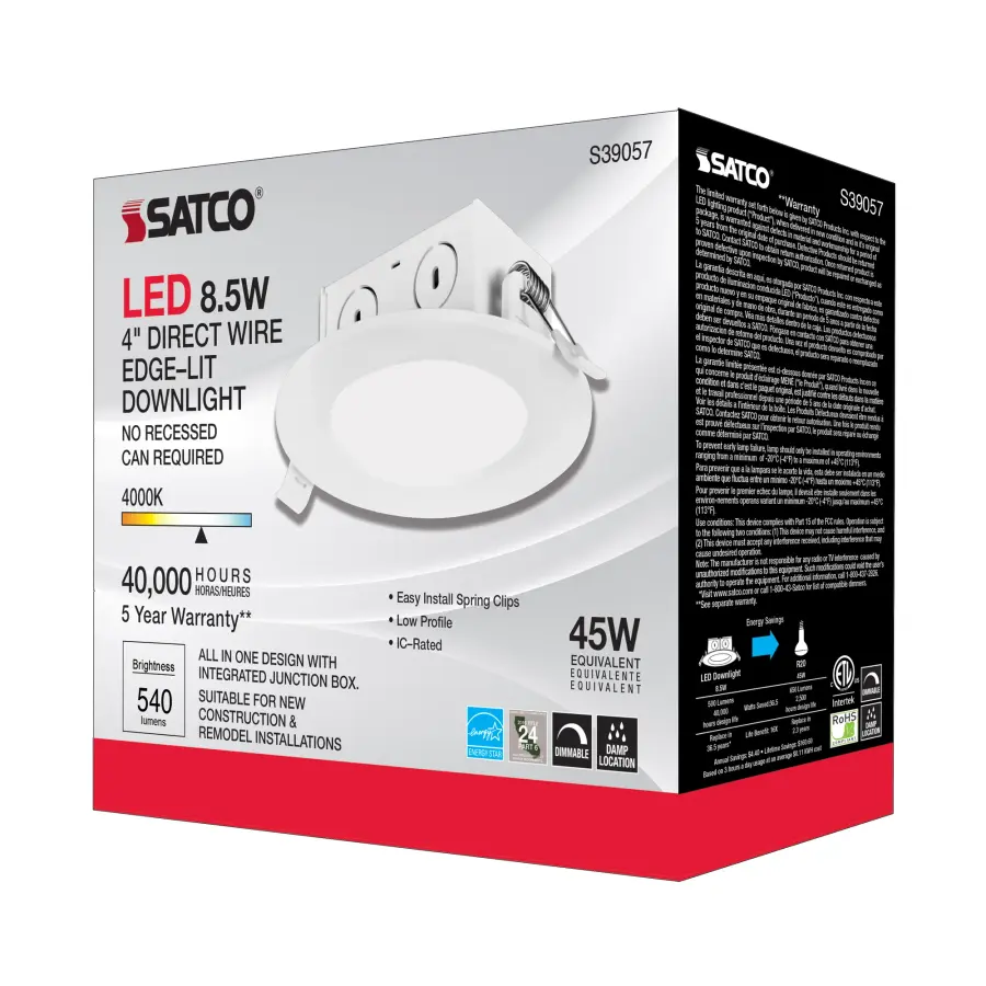 8.5 watt LED Direct Wire Downlight - Edge-lit - 4 inch - 4000K - 120 volt - Dimmable - Image 5
