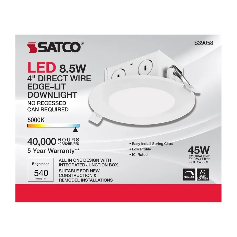 8.5 watt LED Direct Wire Downlight - Edge-lit - 4 inch - 5000K - 120 volt - Dimmable - Image 3