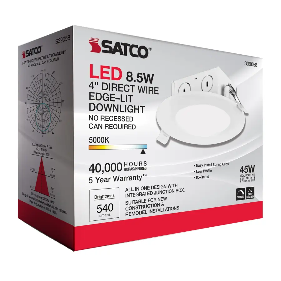 8.5 watt LED Direct Wire Downlight - Edge-lit - 4 inch - 5000K - 120 volt - Dimmable - Image 4