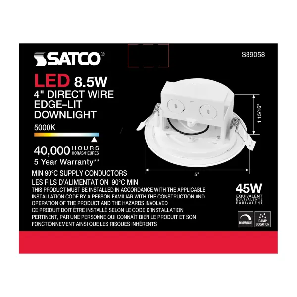 8.5 watt LED Direct Wire Downlight - Edge-lit - 4 inch - 5000K - 120 volt - Dimmable - Image 6