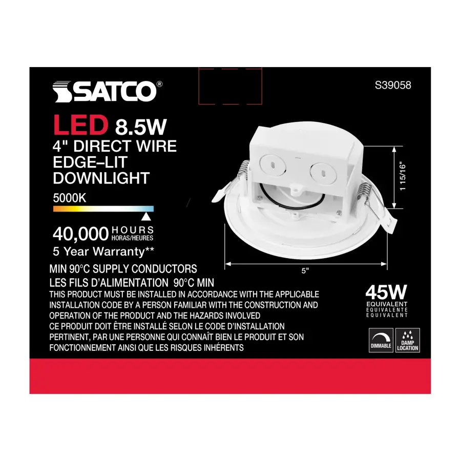 8.5 watt LED Direct Wire Downlight - Edge-lit - 4 inch - 5000K - 120 volt - Dimmable - Image 6