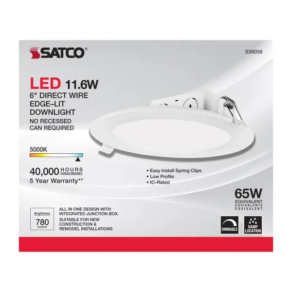 11.6 watt LED Direct Wire Downlight - Edge-lit - 5-6 inch - 5000K - 120 volt - Dimmable - Image 8