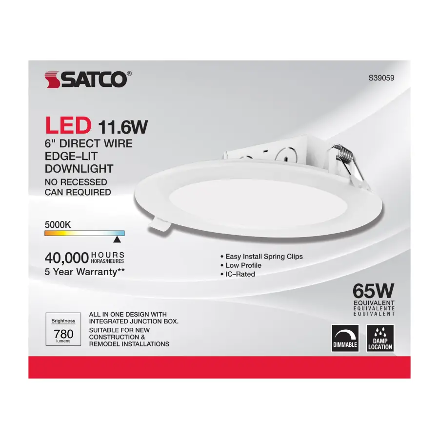 11.6 watt LED Direct Wire Downlight - Edge-lit - 5-6 inch - 5000K - 120 volt - Dimmable - Image 8