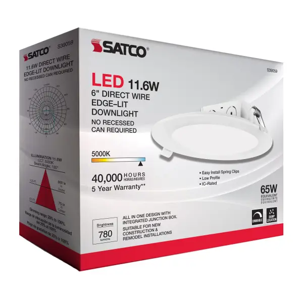 11.6 watt LED Direct Wire Downlight - Edge-lit - 5-6 inch - 5000K - 120 volt - Dimmable - Image 9