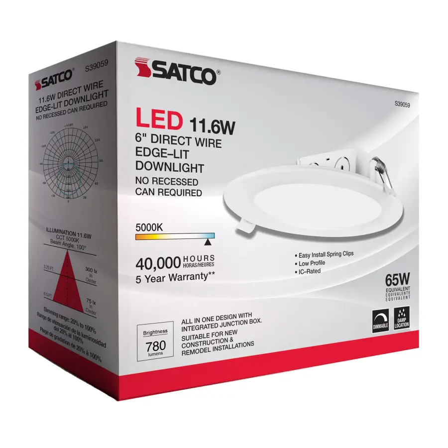 11.6 watt LED Direct Wire Downlight - Edge-lit - 5-6 inch - 5000K - 120 volt - Dimmable - Image 9