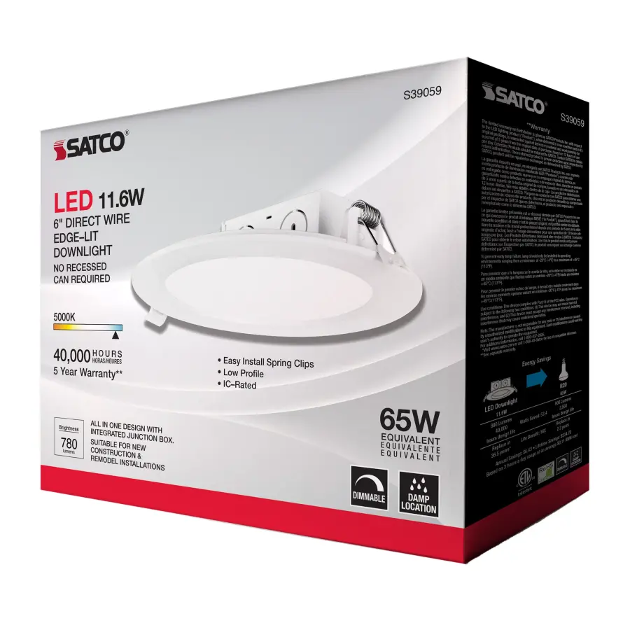 11.6 watt LED Direct Wire Downlight - Edge-lit - 5-6 inch - 5000K - 120 volt - Dimmable - Image 10