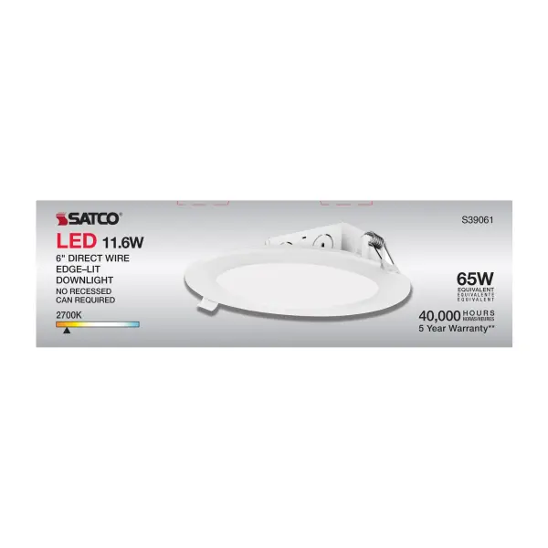 11.6 watt LED Direct Wire Downlight - Edge-lit - 5-6 inch - 2700K - 120 volt - Dimmable - Image 14