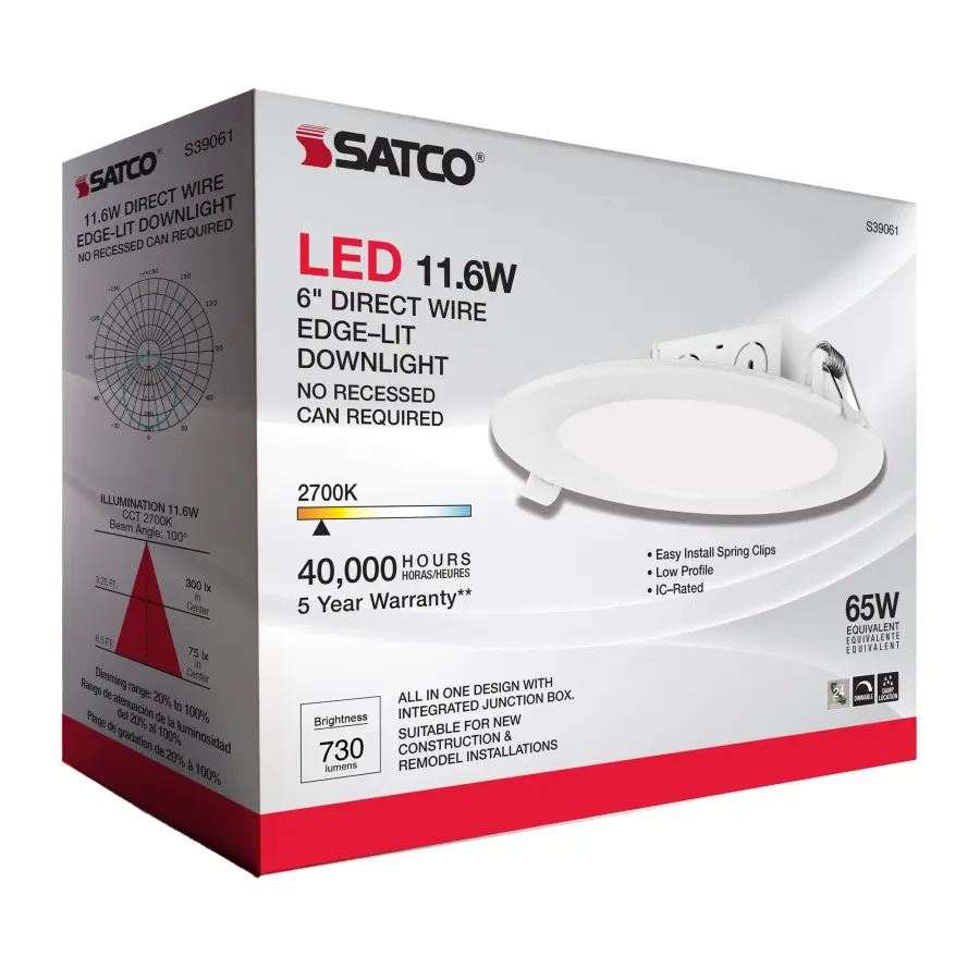 11.6 watt LED Direct Wire Downlight - Edge-lit - 5-6 inch - 2700K - 120 volt - Dimmable - Image 9