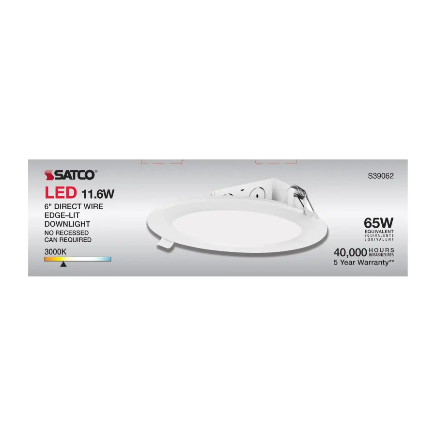 11.6 watt LED Direct Wire Downlight - Edge-lit - 5-6 inch - 3000K - 120 volt - Dimmable - Image 12