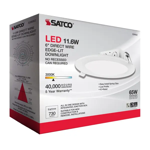 11.6 watt LED Direct Wire Downlight - Edge-lit - 5-6 inch - 3000K - 120 volt - Dimmable - Image 13