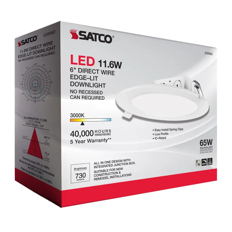 11.6 watt LED Direct Wire Downlight - Edge-lit - 5-6 inch - 3000K - 120 volt - Dimmable - Image 13