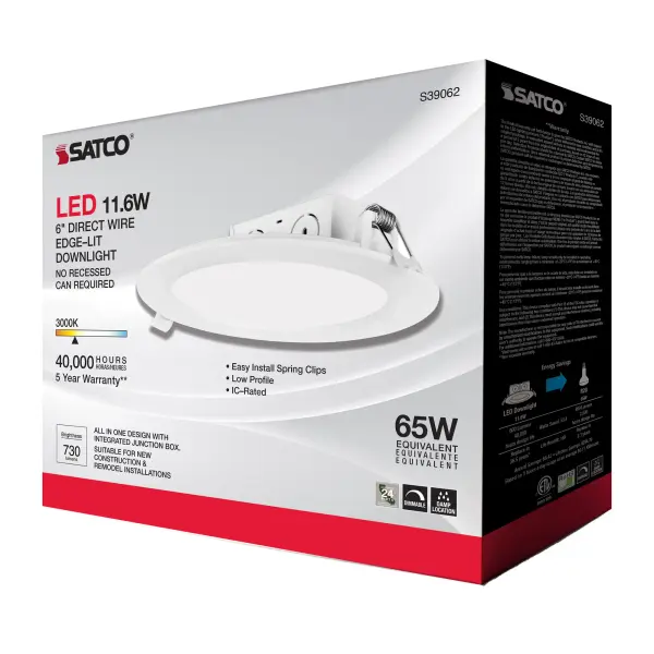11.6 watt LED Direct Wire Downlight - Edge-lit - 5-6 inch - 3000K - 120 volt - Dimmable - Image 14