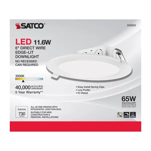 11.6 watt LED Direct Wire Downlight - Edge-lit - 5-6 inch - 3000K - 120 volt - Dimmable - Image 8