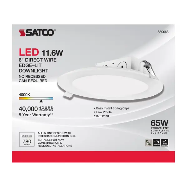 11.6 watt LED Direct Wire Downlight - Edge-lit - 5-6 inch - 4000K - 120 volt - Dimmable - Image 8
