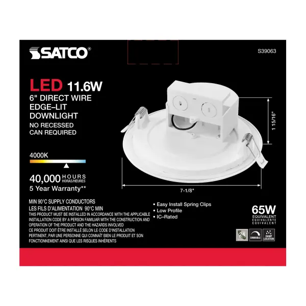11.6 watt LED Direct Wire Downlight - Edge-lit - 5-6 inch - 4000K - 120 volt - Dimmable - Image 9