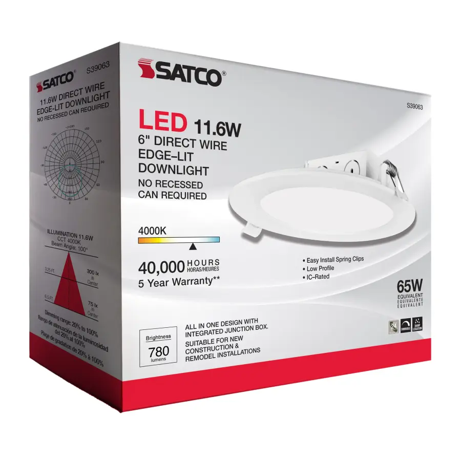 11.6 watt LED Direct Wire Downlight - Edge-lit - 5-6 inch - 4000K - 120 volt - Dimmable - Image 10