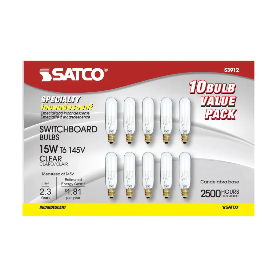 15 Watt T6 Incandescent - Clear - 2000 Average rated hours - 90 Lumens - Candelabra base - 145 Volt - Image 3