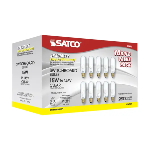 15 Watt T6 Incandescent - Clear - 2000 Average rated hours - 90 Lumens - Candelabra base - 145 Volt - Image 7