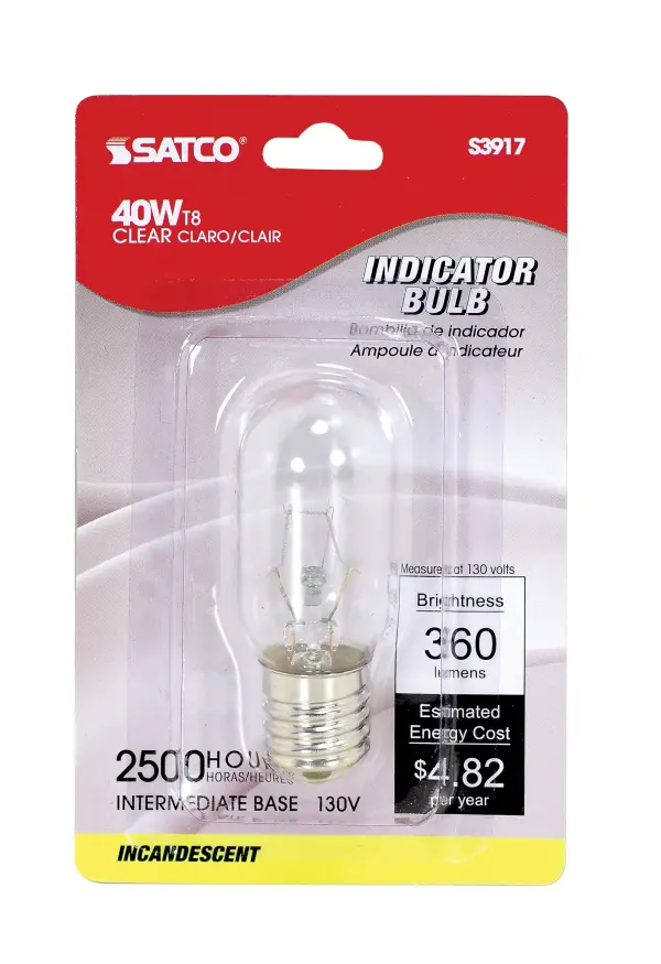 40 Watt T8 Incandescent - Clear - 2000 Average rated hours - 360 Lumens - Intermediate base - 130 Volt - Carded - alternate view