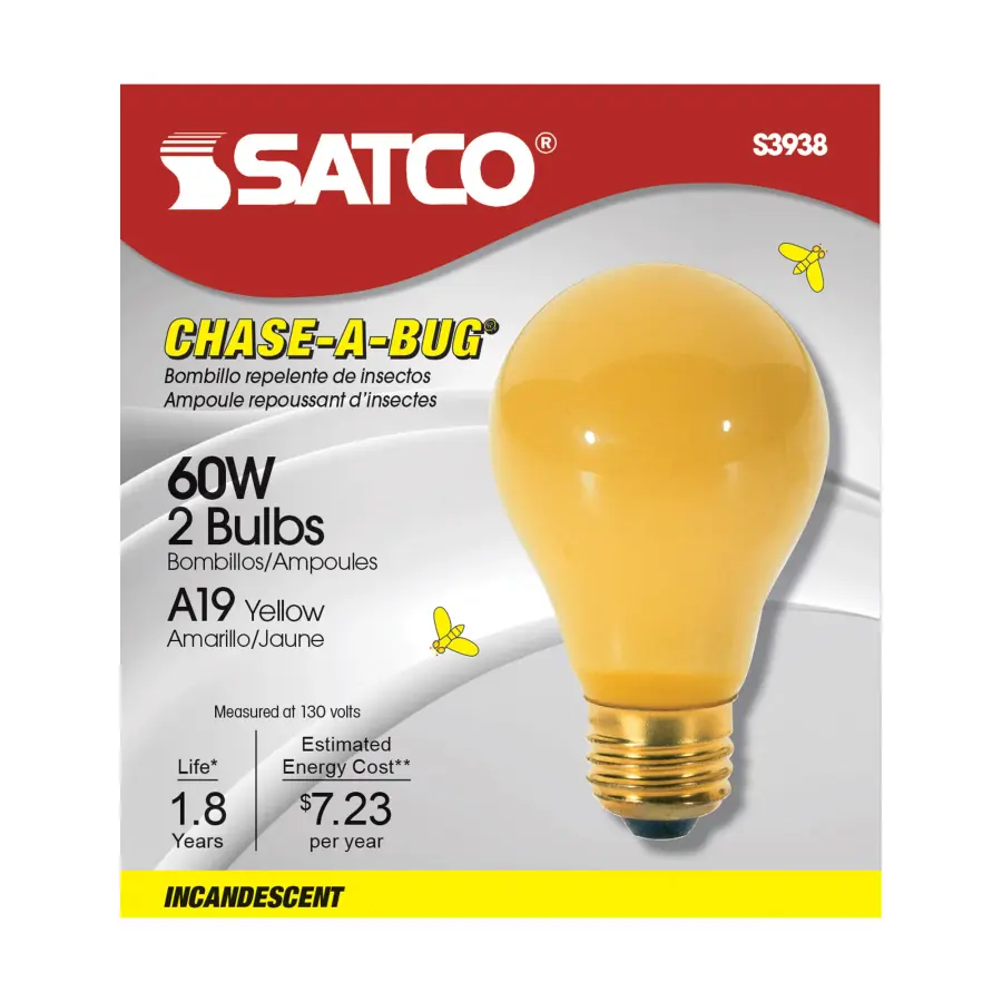60 Watt A19 Incandescent - Yellow - 2000 Average rated hours - Medium base - 130 Volt - 2/Pack - Image 2