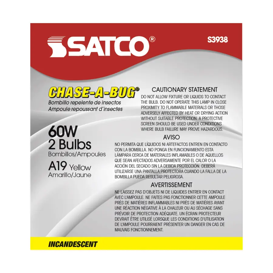 60 Watt A19 Incandescent - Yellow - 2000 Average rated hours - Medium base - 130 Volt - 2/Pack - Image 3