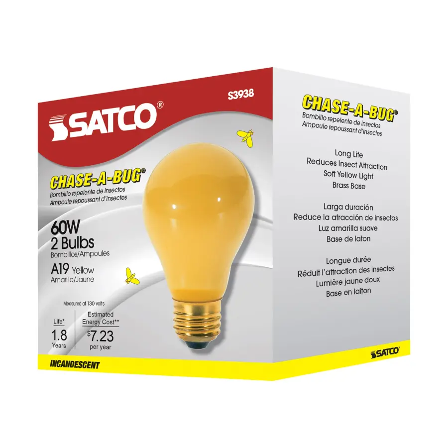 60 Watt A19 Incandescent - Yellow - 2000 Average rated hours - Medium base - 130 Volt - 2/Pack - Image 6