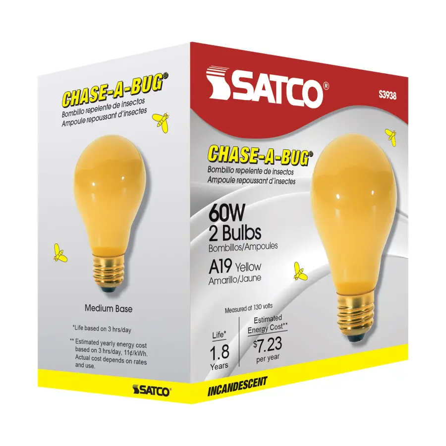 60 Watt A19 Incandescent - Yellow - 2000 Average rated hours - Medium base - 130 Volt - 2/Pack - Image 7
