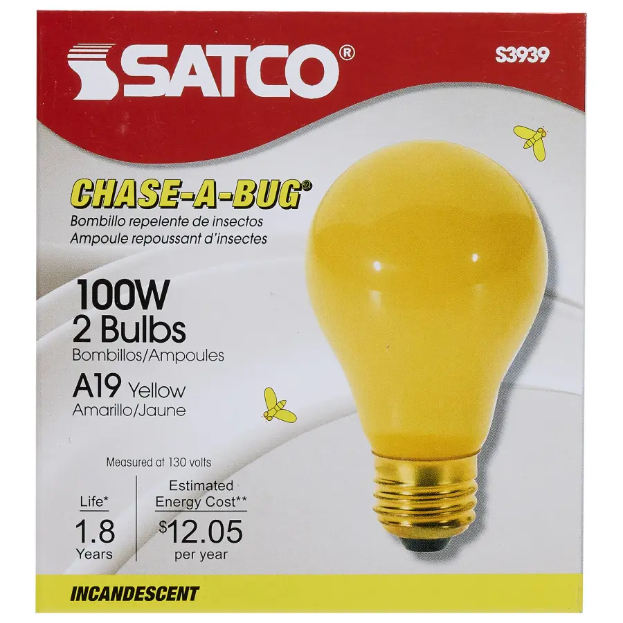 100 Watt A19 Incandescent - Yellow - 2000 Average rated hours - Medium base - 130 Volt - 2/Pack - Image 2