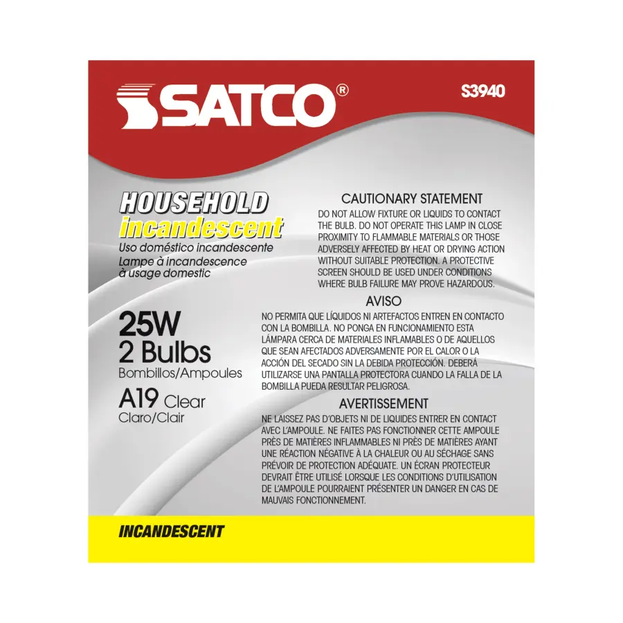 25 Watt A19 Incandescent - Clear - 2500 Average rated hours - 170 Lumens - Medium base - 130 Volt - 2/Pack - Image 3
