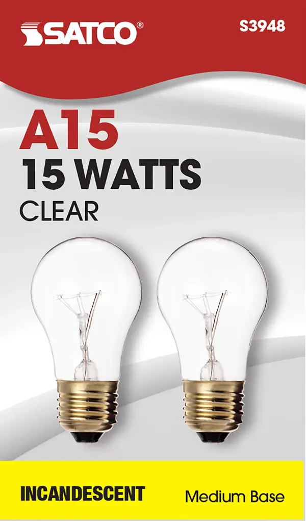 15 Watt A15 Incandescent - Clear - 2500 Average rated hours - 100 Lumens - Medium base - 130 Volt - 2/Pack - Image 2
