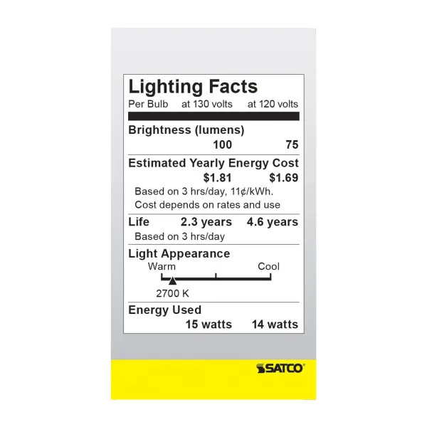 15 Watt A15 Incandescent - Clear - 2500 Average rated hours - 100 Lumens - Medium base - 130 Volt - 2/Pack - Image 6