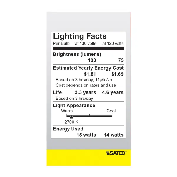 15 Watt A15 Incandescent - Frost - 2500 Average rated hours - 100 Lumens - Medium base - 130 Volt - 2/Pack - Image 5